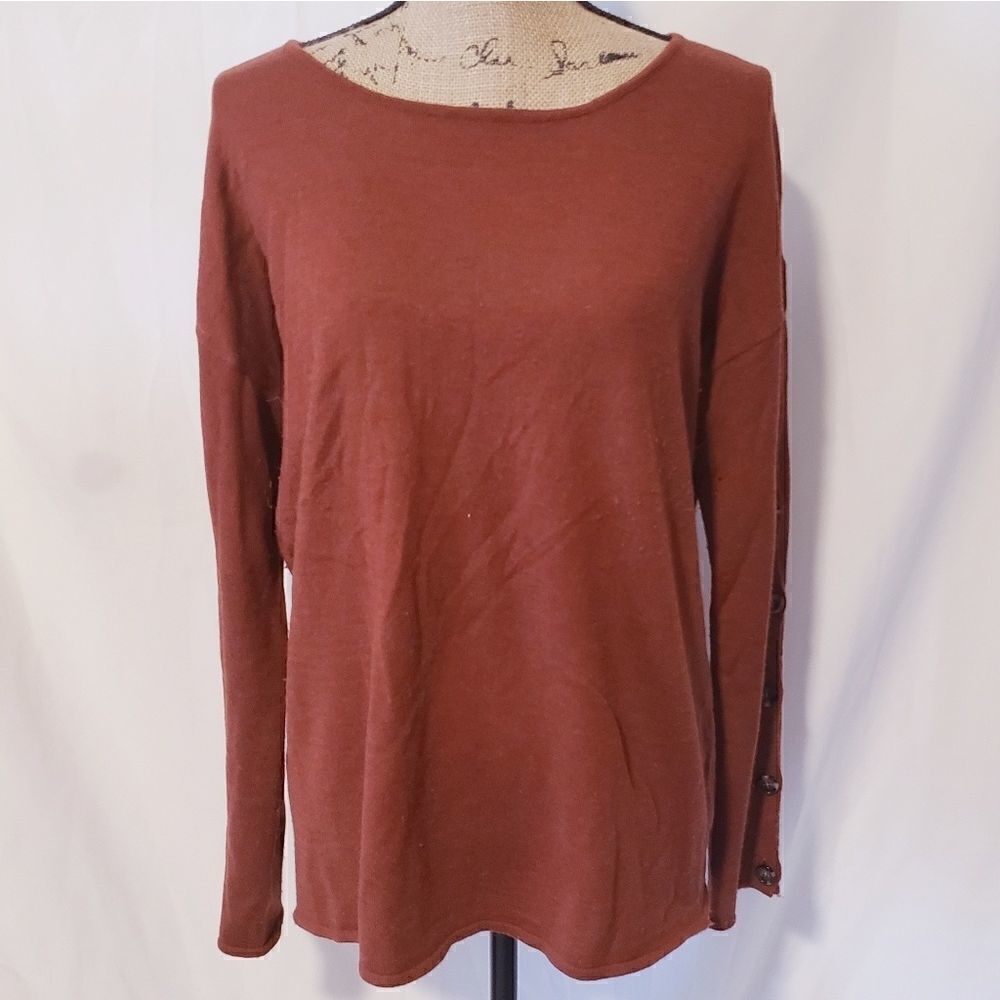 Colour Works | Rust Button Sleeve Sweater
